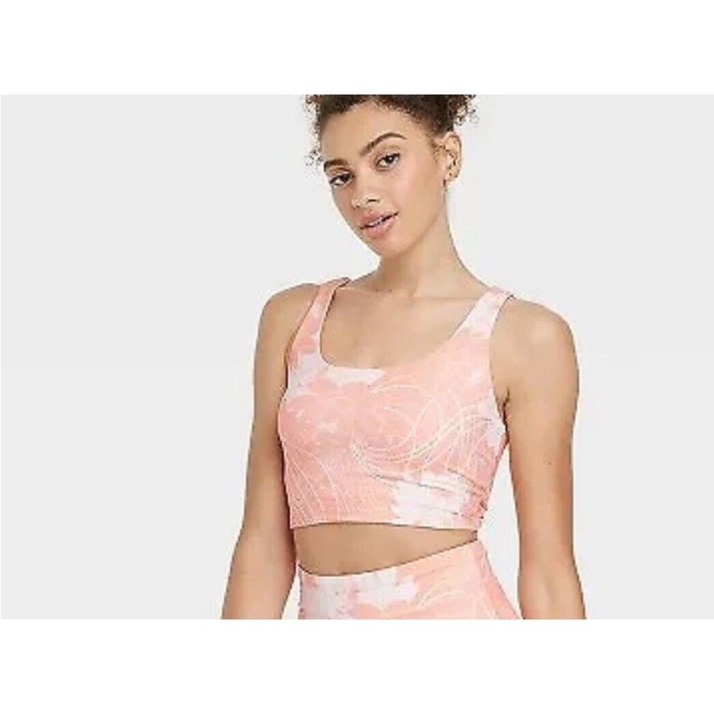 Women's Floral Print Two-Way Sports Bra - JoyLab Sunset Floral Pink NWT